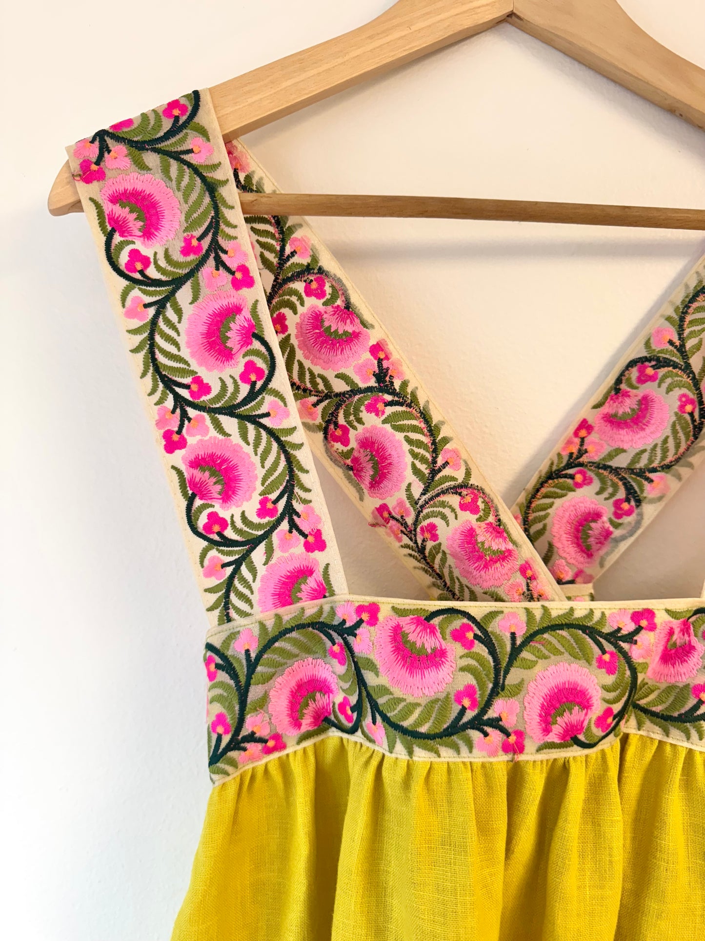 Cross-Back Dolly Dress in Wasabi & Bubblegum
