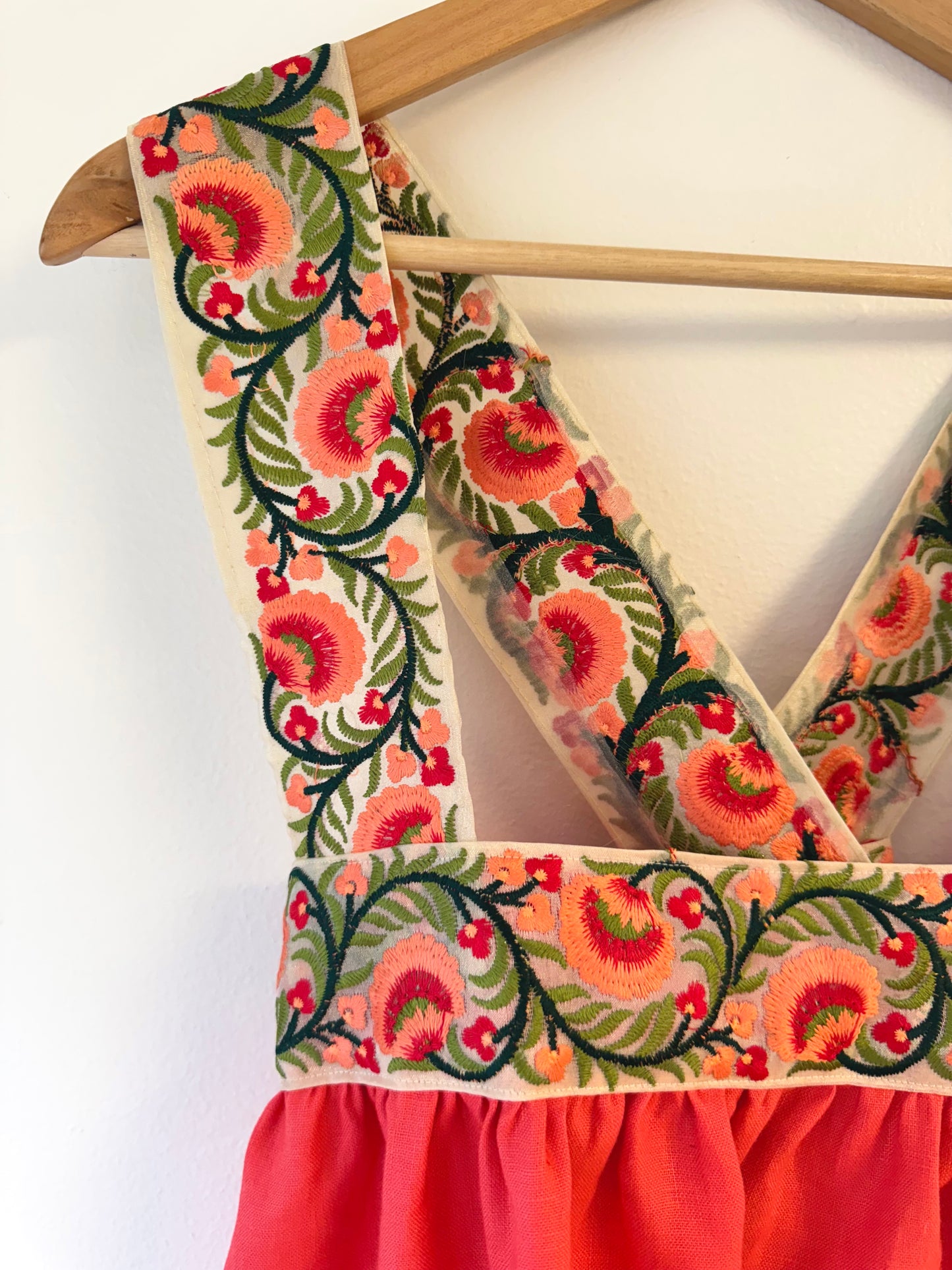Cross-Back Dolly Dress in Coral Honeysuckle