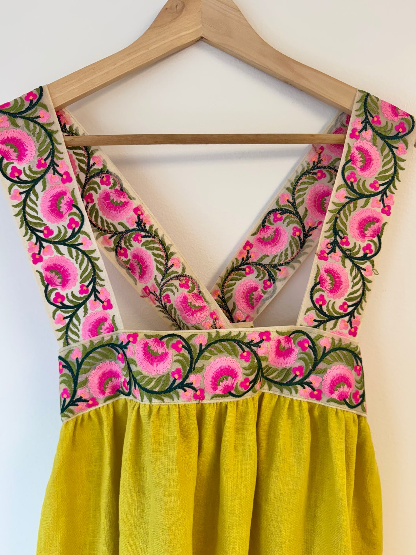 Cross-Back Dolly Dress in Wasabi & Bubblegum