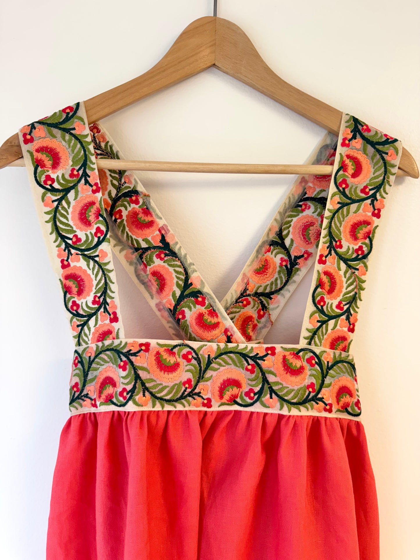Cross-Back Dolly Dress in Coral Honeysuckle