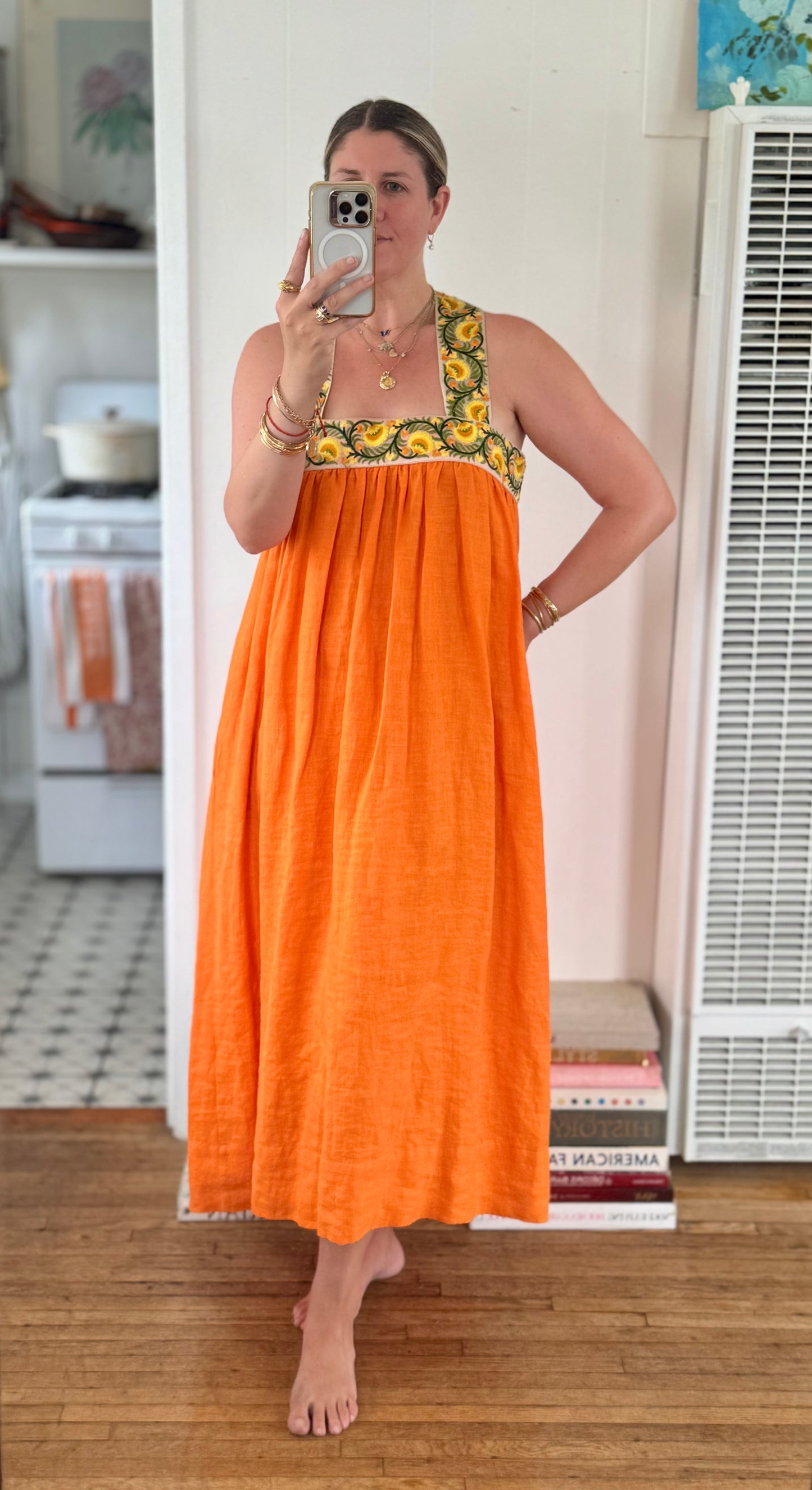 Cross-Back Dolly Dress in Coral Honeysuckle