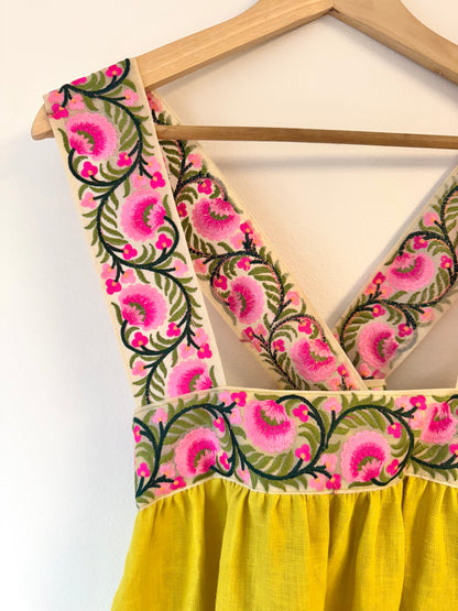 Cross-Back Dolly Dress in Wasabi & Bubblegum