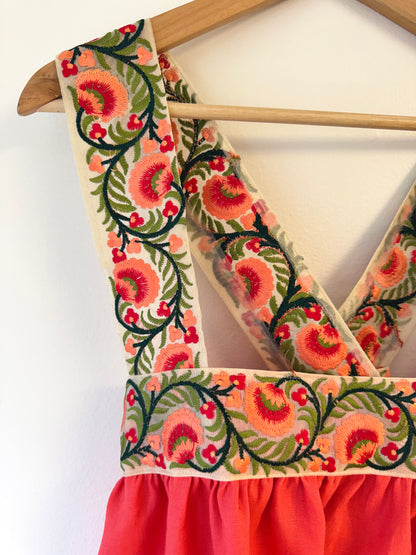 Cross-Back Dolly Dress in Coral Honeysuckle