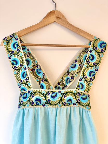 Cross-Back Dolly Dress in Aqua