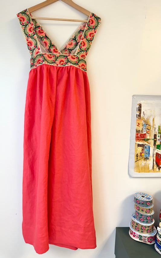 Cross-Back Dolly Dress in Coral Honeysuckle