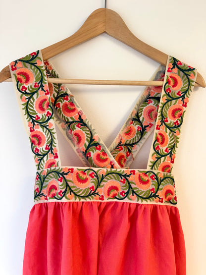 Cross-Back Dolly Dress in Coral Honeysuckle