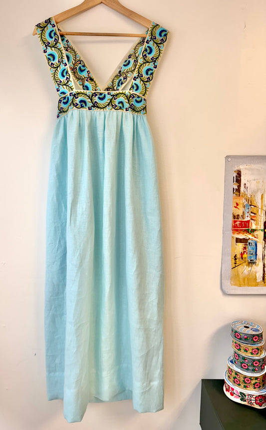 Cross-Back Dolly Dress in Aqua