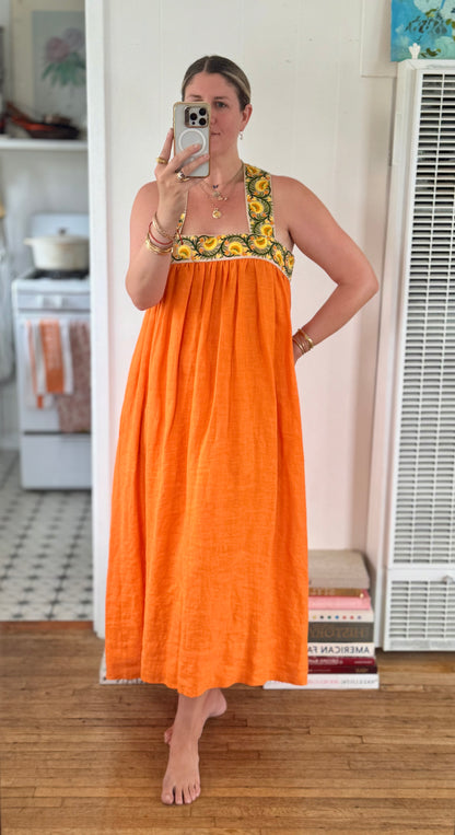 Cross-Back Dolly Dress in Coral Honeysuckle