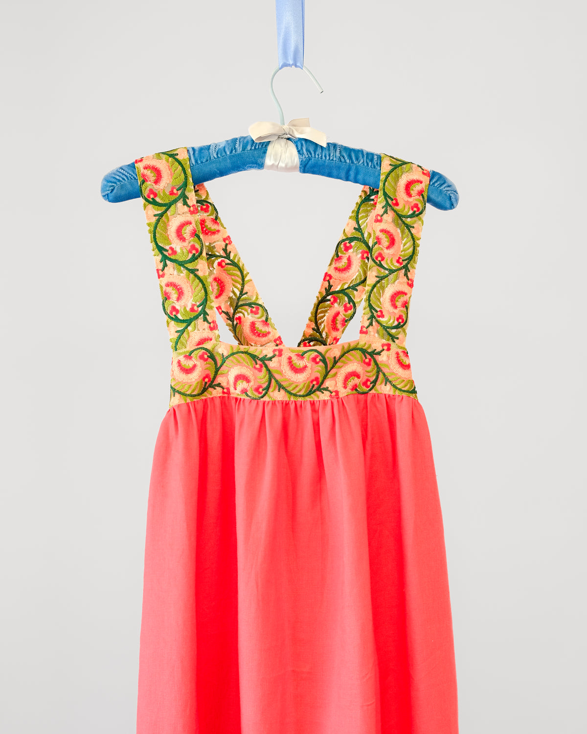 Cross-Back Dolly Dress in Coral Honeysuckle