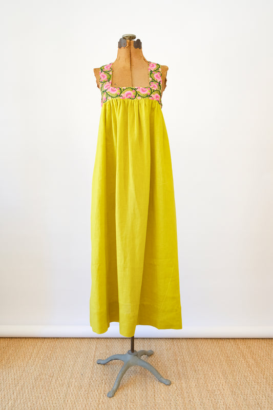 Cross-Back Dolly Dress in Wasabi & Bubblegum