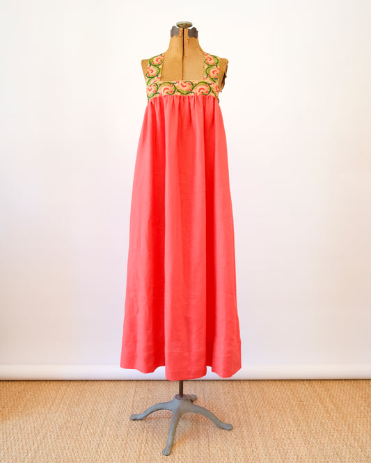 Cross-Back Dolly Dress in Coral Honeysuckle