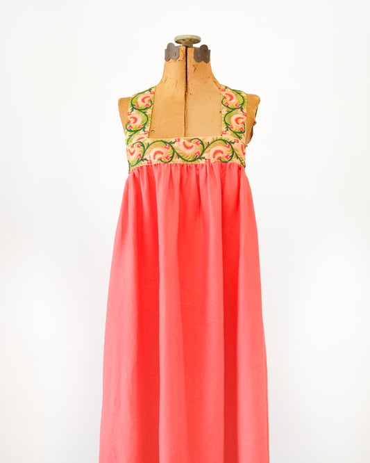 Cross-Back Dolly Dress in Coral Honeysuckle