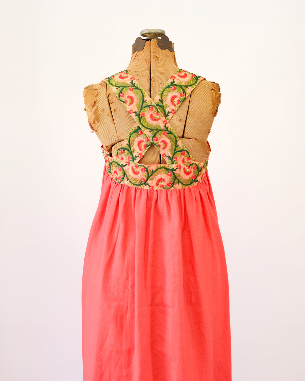 Cross-Back Dolly Dress in Coral Honeysuckle